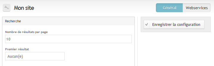 Page de configuration en BO