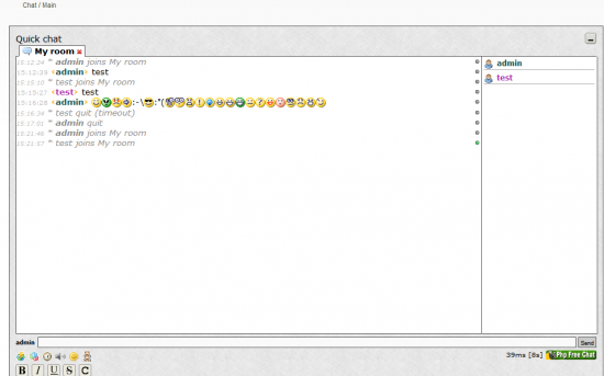 Interface de l'extension eZ phpFreeChat
