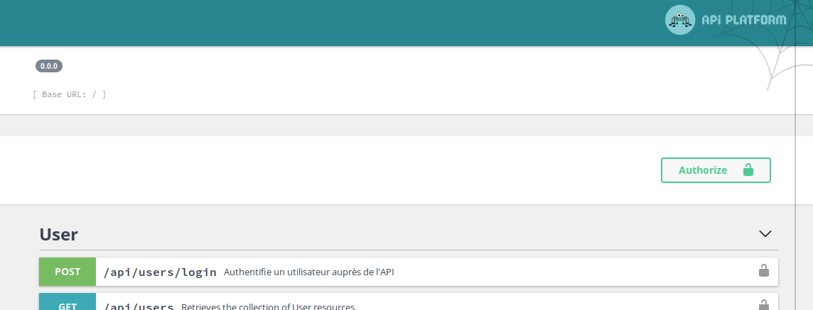 Bouton d'authentification dans Swagger